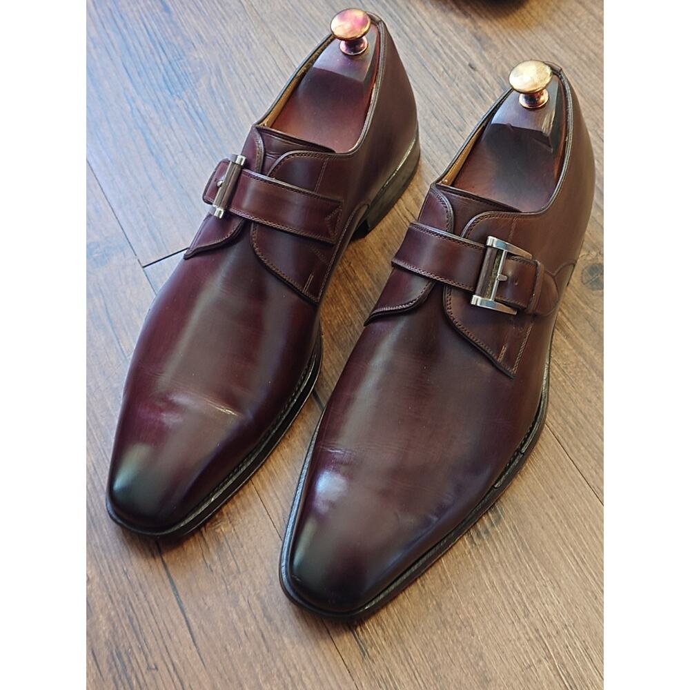 Magnanni Men’s Monk Strap 9.5M Cordovan Brown Burnished Leather Dress Shoes - Picture 11 of 11